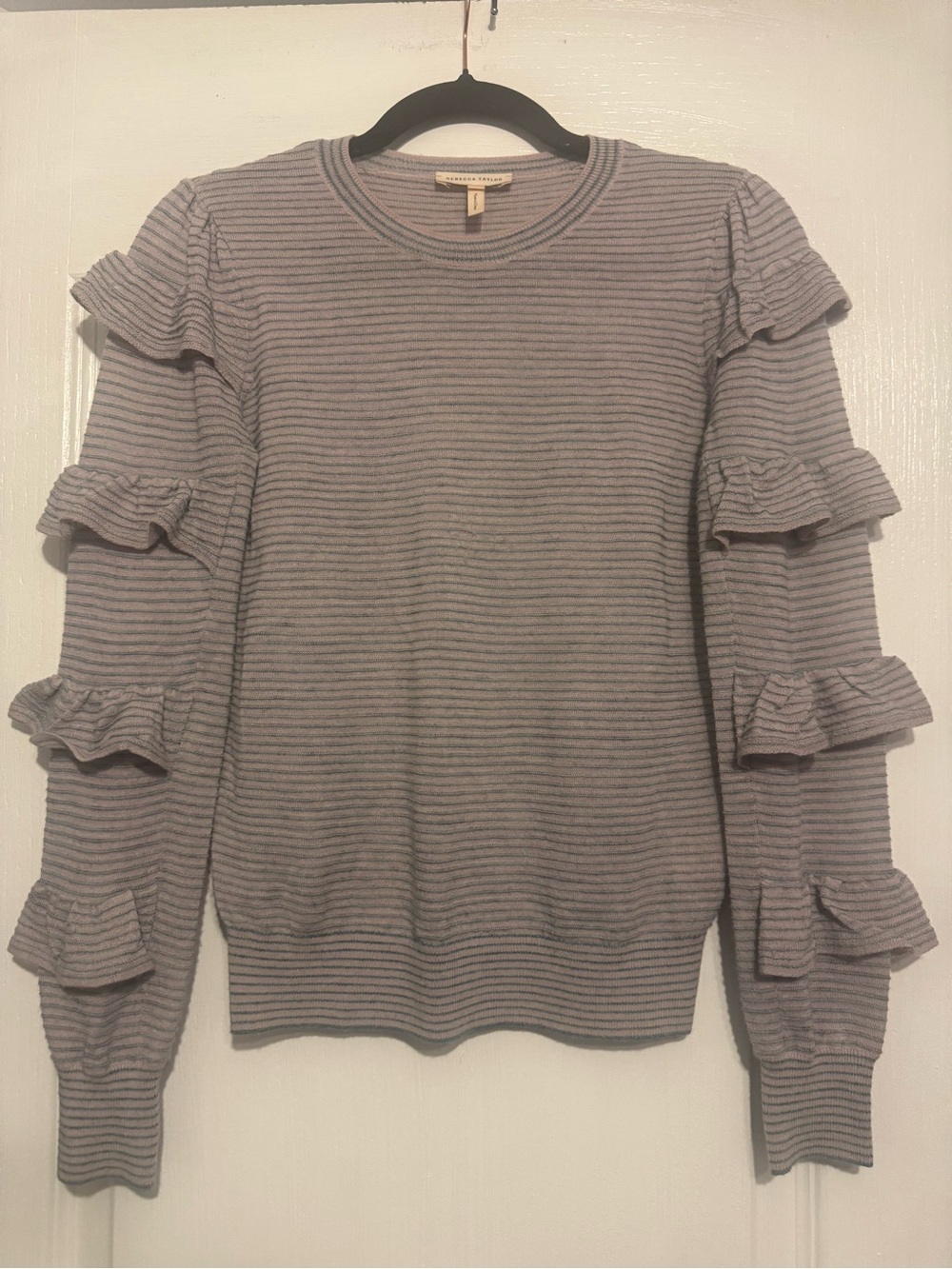 Rebecca Taylor Ruffle Sleeve Striped Knit Sweater